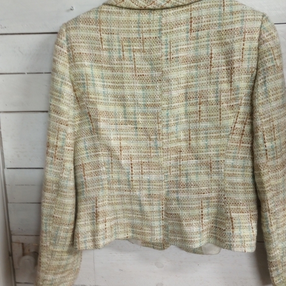 Tahari Arthur S Levine 10PGreen Tweed 3 Button Lined Blazer Padded Shoulders - Picture 10 of 12